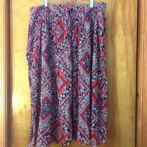 Vtg Collections Etc-Sz XXL-Pleated Skirt-Patchwork Pattern-Elastic Waist-Boho